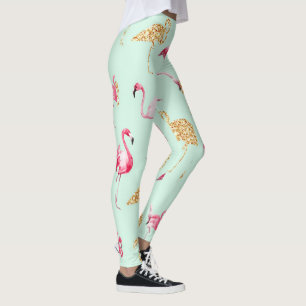 Flamingo Summer mint, roze, en goudglitter leggi Leggings