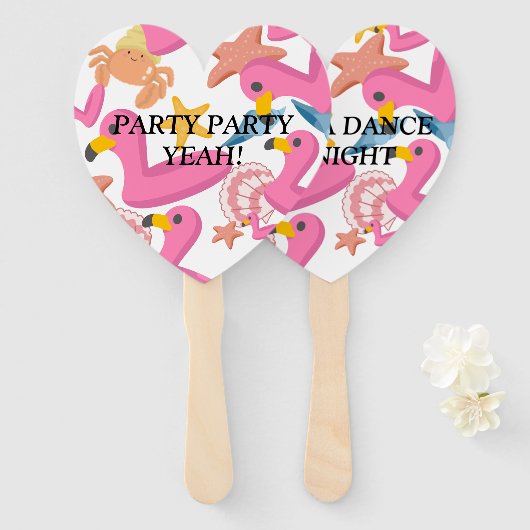 Flamingo summer party handwaaier (Voorkant en achterkant)