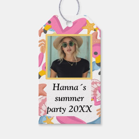 Flamingo summer party with photo cadeaulabel (Voorkant)