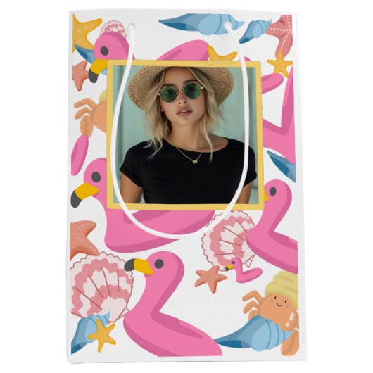 Flamingo summer party with photo medium cadeauzakje (Voorkant)