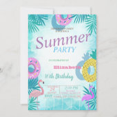 Flamingo Summer Pool Birthday Kaart (Voorkant)