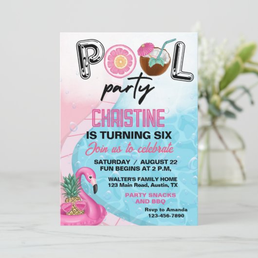 Flamingo Summer Pool Birthday Kaart (Staand voorkant)