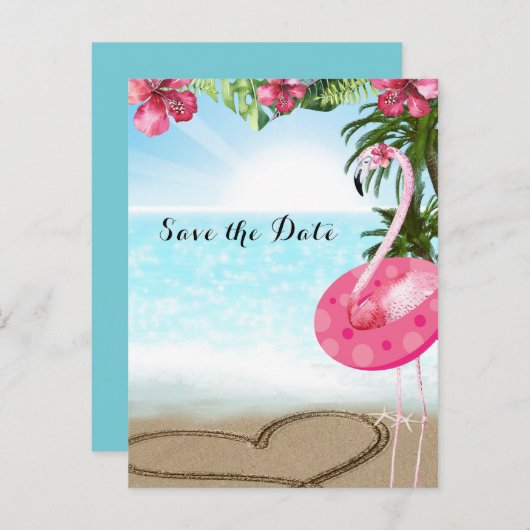 Flamingo Summer POOL PARTY Beach Bewaar de datum Aankondigingskaart (Voorkant / Achterkant)