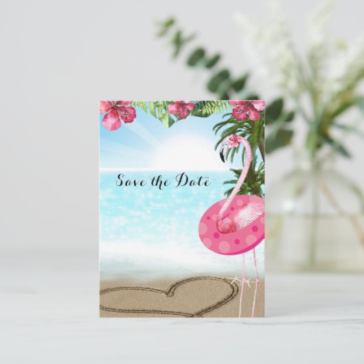 Flamingo Summer POOL PARTY Beach Bewaar de datum Aankondigingskaart (Staand voorkant)