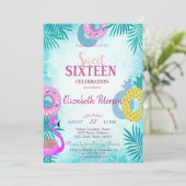 Flamingo Summer Pool Sweet 16 Party Kaart (Staand voorkant)