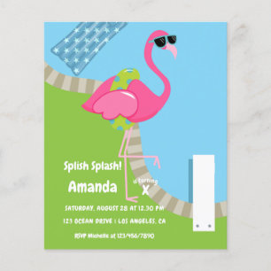 Flamingo Summer Splish Splash Kids Birthday Party Flyer