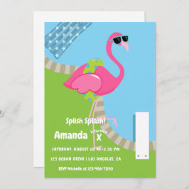 Flamingo Summer Splish Splash Kids Birthday Party Kaart