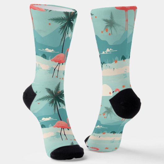 Flamingo Sunset - Aqua Tropical Paradise Pattern Sokken (Gebogen)
