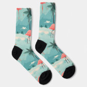 Flamingo Sunset - Aqua Tropical Paradise Pattern Sokken (Rechts)
