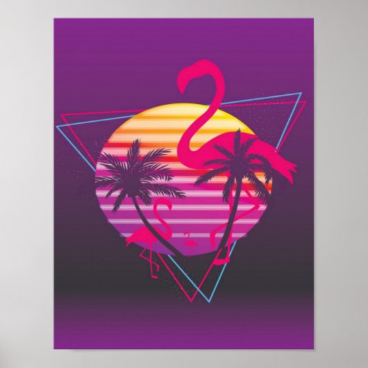 Flamingo Sunset Synthwave Poster (Voorkant)
