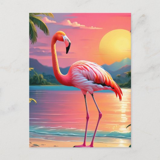 Flamingo Sunset Tropisch strand Briefkaart (Voorkant)