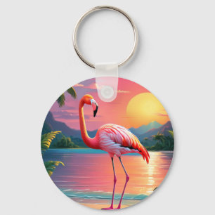 Flamingo Sunset Tropisch strand Sleutelhanger