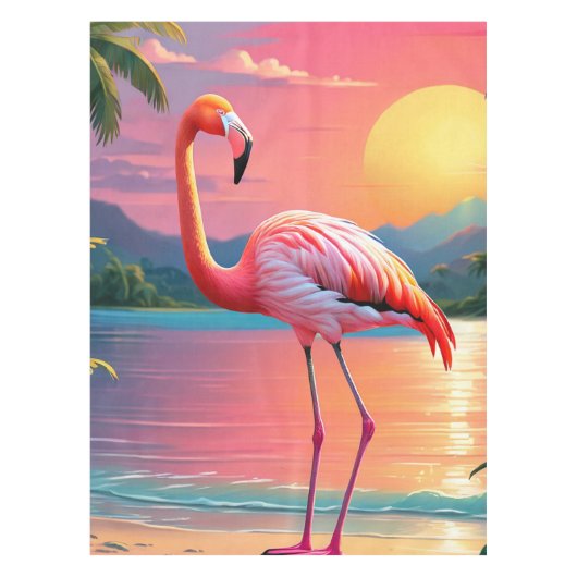 Flamingo Sunset Tropisch strand Tafelkleed (Voorkant)