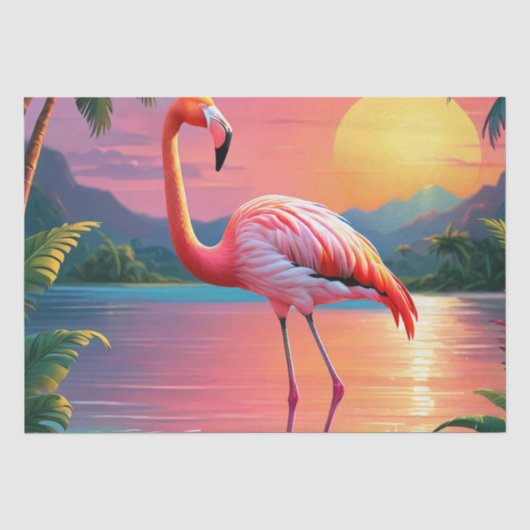 Flamingo Sunset Tropisch strand Tissuepapier (Voorkant)