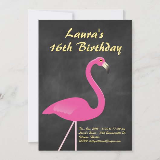 Flamingo Sweet 16 Birthday Party - chalkboard Kaart (Voorkant)