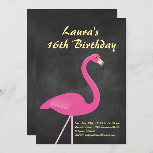 Flamingo Sweet 16 Birthday Party - chalkboard Kaart (Voorkant / Achterkant)