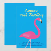Flamingo Sweet 16 Birthday Party Invitation - Blue Kaart (Voorkant / Achterkant)