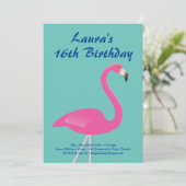 Flamingo Sweet 16 Birthday Party Invite-turquoise Kaart (Staand voorkant)