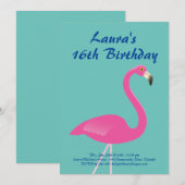 Flamingo Sweet 16 Birthday Party Invite-turquoise Kaart (Voorkant / Achterkant)