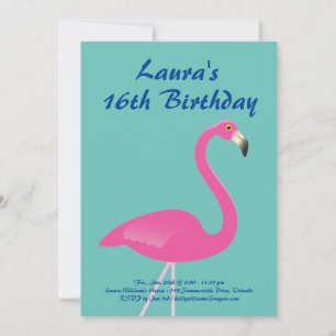 Flamingo Sweet 16 Birthday Party Invite-turquoise Kaart