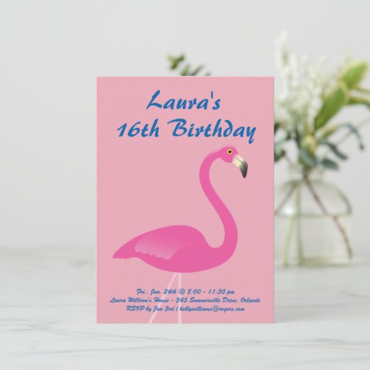 Flamingo Sweet 16 verjaardagsfeest uitnodiging - R (Staand voorkant)