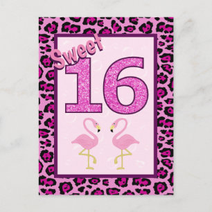 Flamingo Sweet Sixteen Verjaardag Briefkaart