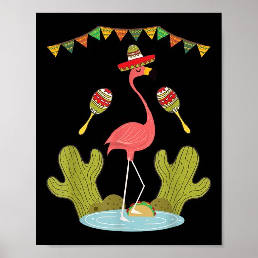 Flamingo Taco Sombrero Mexicaans Grappig Cinco De Poster (Voorkant)