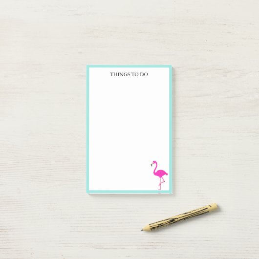 Flamingo & Teal lijst op wit Post-it® Notes (Op bureau)