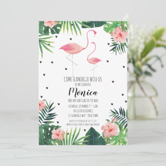 Flamingo thema Baby shower uitnodiging (Staand voorkant)