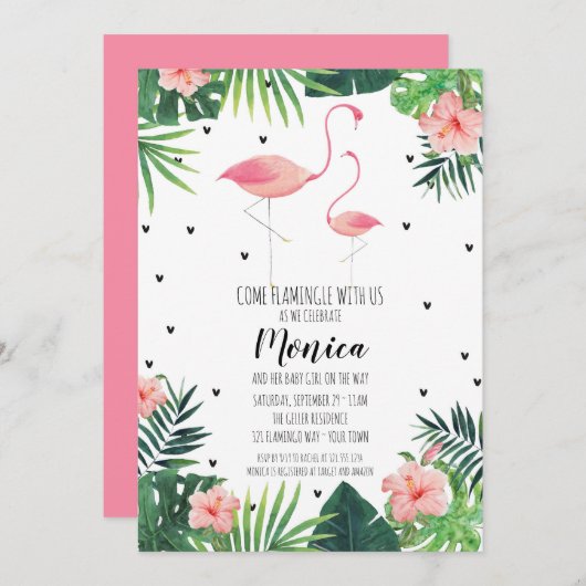 Flamingo thema Baby shower uitnodiging (Voorkant / Achterkant)