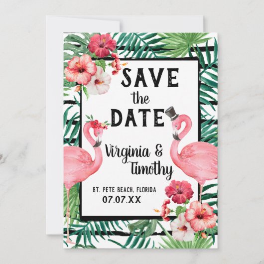 Flamingo Thema Save the Date (Voorkant)