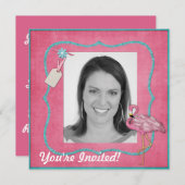 Flamingo Themafeestje Uitnodiging (Voorkant / Achterkant)