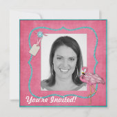 Flamingo Themafeestje Uitnodiging (Voorkant)