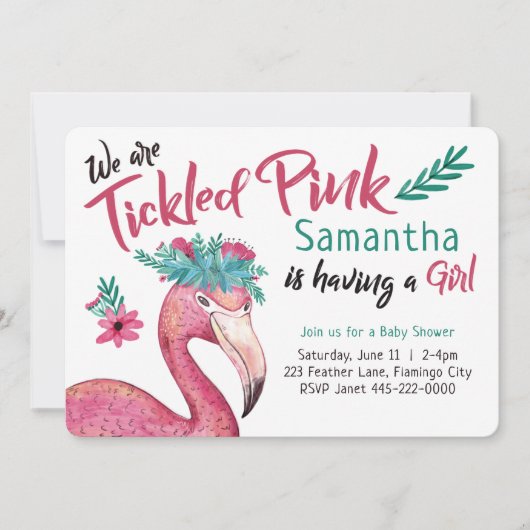 Flamingo Tickeld Roze Baby shower Kaart (Voorkant)