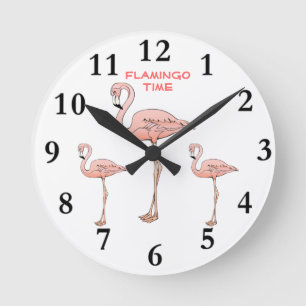 FLAMINGO TIME, 3 Roze Flamingo Birds Ronde Klok