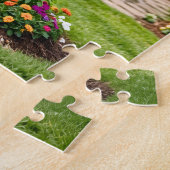 Flamingo Topiary in Tropische Bloementuin Legpuzzel (Zijkant)