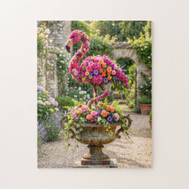 Flamingo Topiary Planter Urn en Tropische Bloemen Legpuzzel