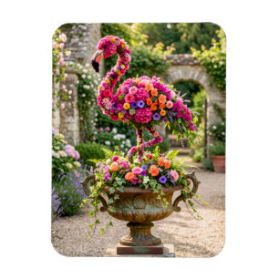 Flamingo Topiary Planter Urn en Tropische Bloemen Magneet