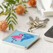 Flamingo Tornado Bold Moderne Grafische Kunst Sleutelhanger (Zijkant)
