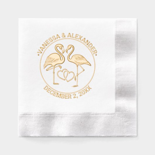Flamingo Tortelduifjes Harten #2 Trouwpaar Folie Servetten (Voorkant)