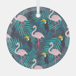 Flamingo, toucan: tropisch bladpatroon glas ornament