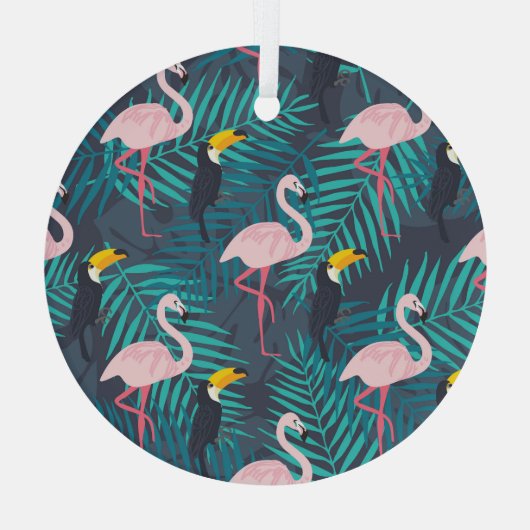 Flamingo, toucan: tropisch bladpatroon glas ornament (Achterkant)