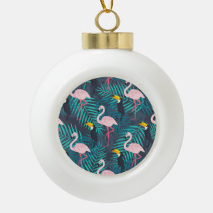 Flamingo, toucan: tropisch bladpatroon keramische bal ornament