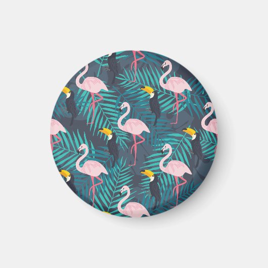 Flamingo, toucan: tropisch bladpatroon magneet (Voorkant)