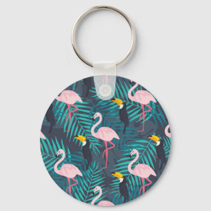 Flamingo, toucan: tropisch bladpatroon sleutelhanger