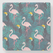 Flamingo, toucan: tropisch bladpatroon stenen onderzetter (Voorkant)