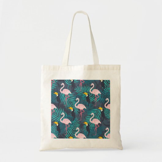 Flamingo, toucan: tropisch bladpatroon tote bag (Voorkant)