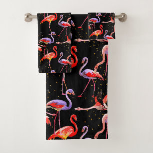 Flamingo Towel dat met Zwarte Achtergrond wordt ge Bad Handdoek