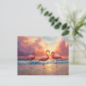 Flamingo Trio op het strand Briefkaart (Staand voorkant)