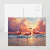 Flamingo Trio op het strand Briefkaart (Voorkant / Achterkant)